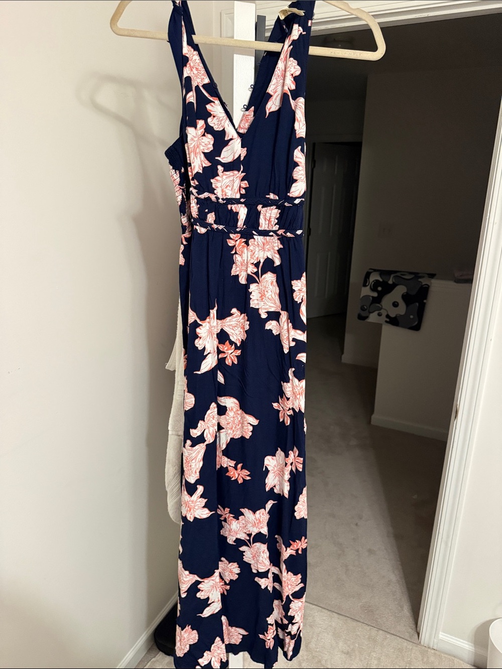 Japna Navy Maxi Dress with Pink Floral Pattern